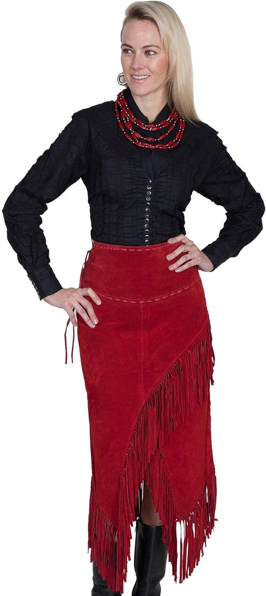 Women'S Asymmetrical Fringe Suede Leather Skirt - L659-19