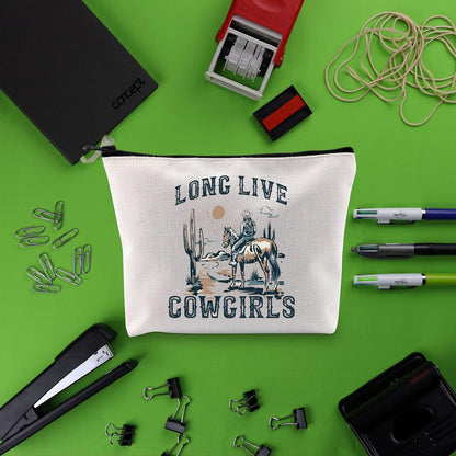 Western Rodeo Zipper Bag Long Live Cowgirl Western Makeup Bag 