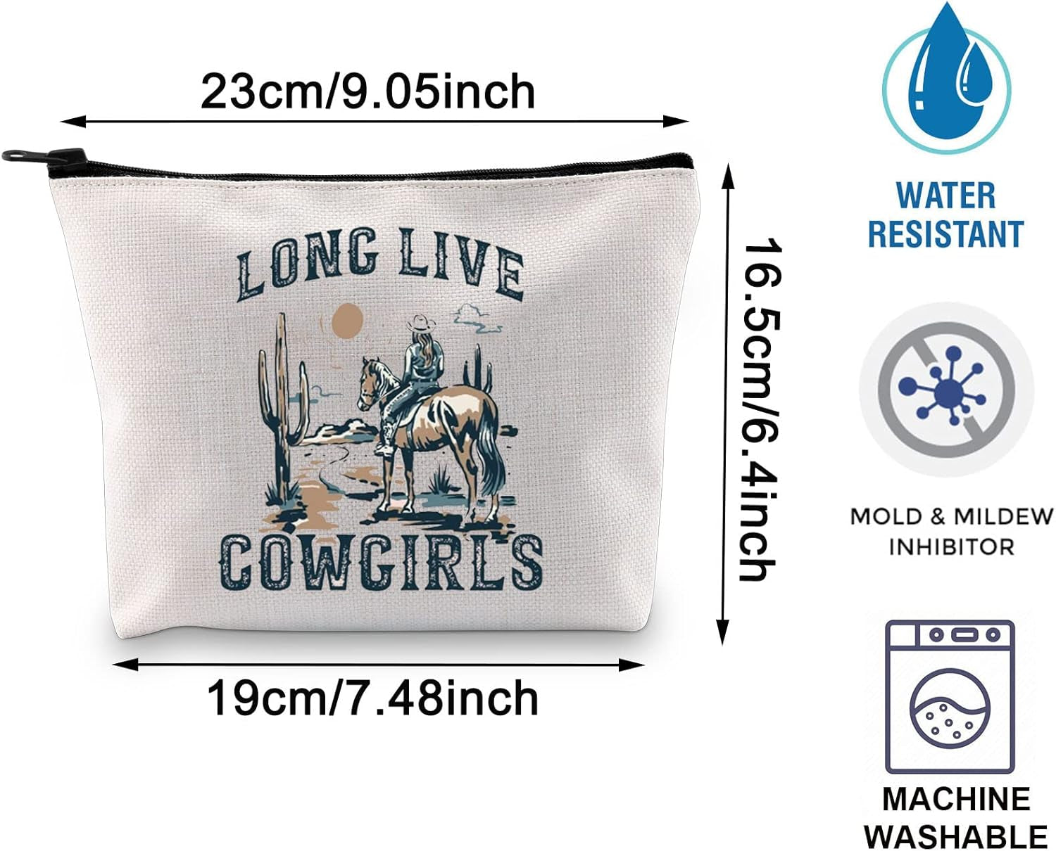 Western Rodeo Zipper Bag Long Live Cowgirl Western Makeup Bag 