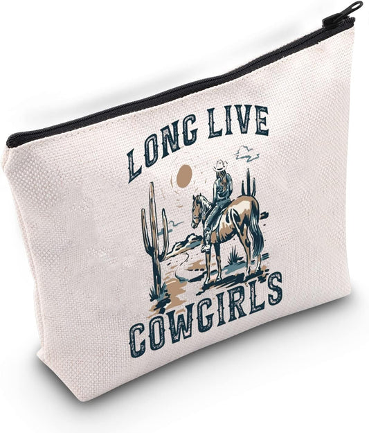 Western Rodeo Zipper Bag Long Live Cowgirl Western Makeup Bag 