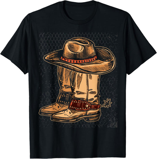 Rodeo Bull Riding Hat Line Dance Boots Cowboy T-Shirt