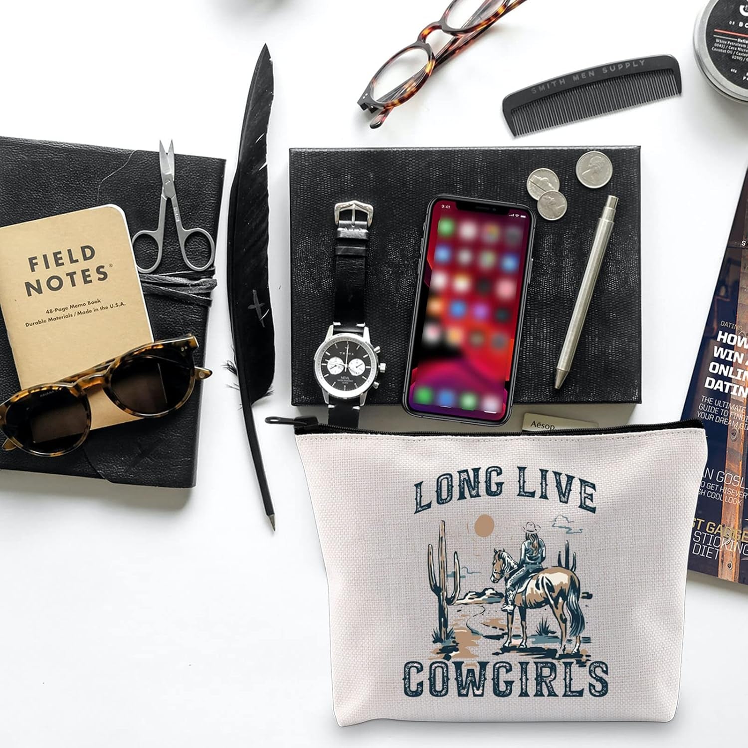 Western Rodeo Zipper Bag Long Live Cowgirl Western Makeup Bag 